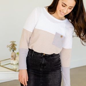 Popcorn Waffle Knit Long Sleeve Top